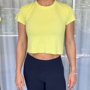 Lululemon Athletica Lime Yellow Crop Fitted Short Sleeve T-Shirt